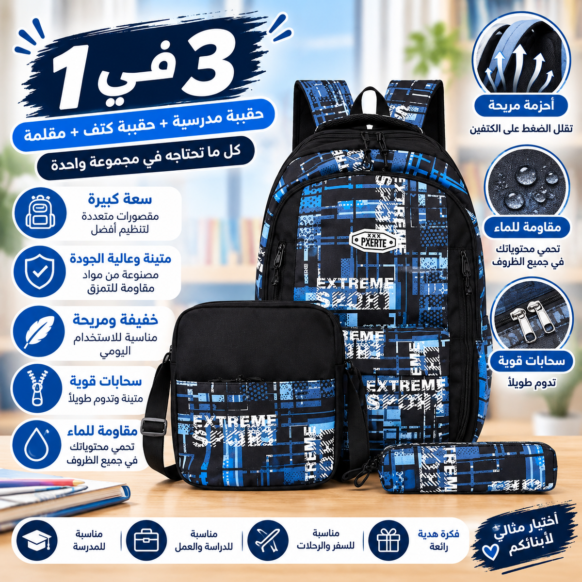 Ensemble Sac à Dos 3-en-1 – Grande Capacité