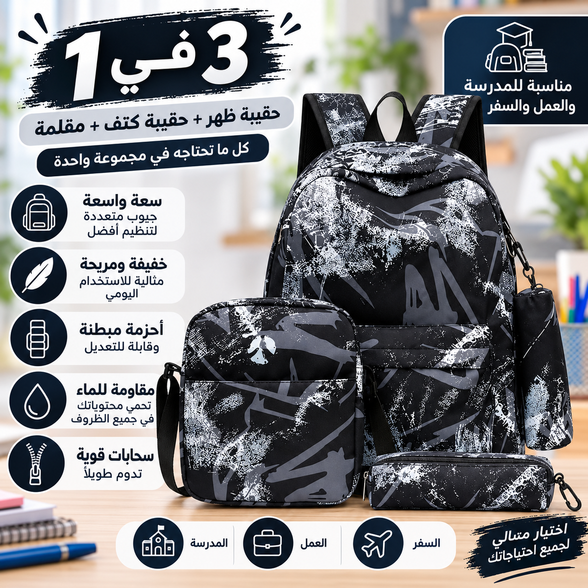 Ensemble Sac à Dos 3-en-1 – Grande Capacité